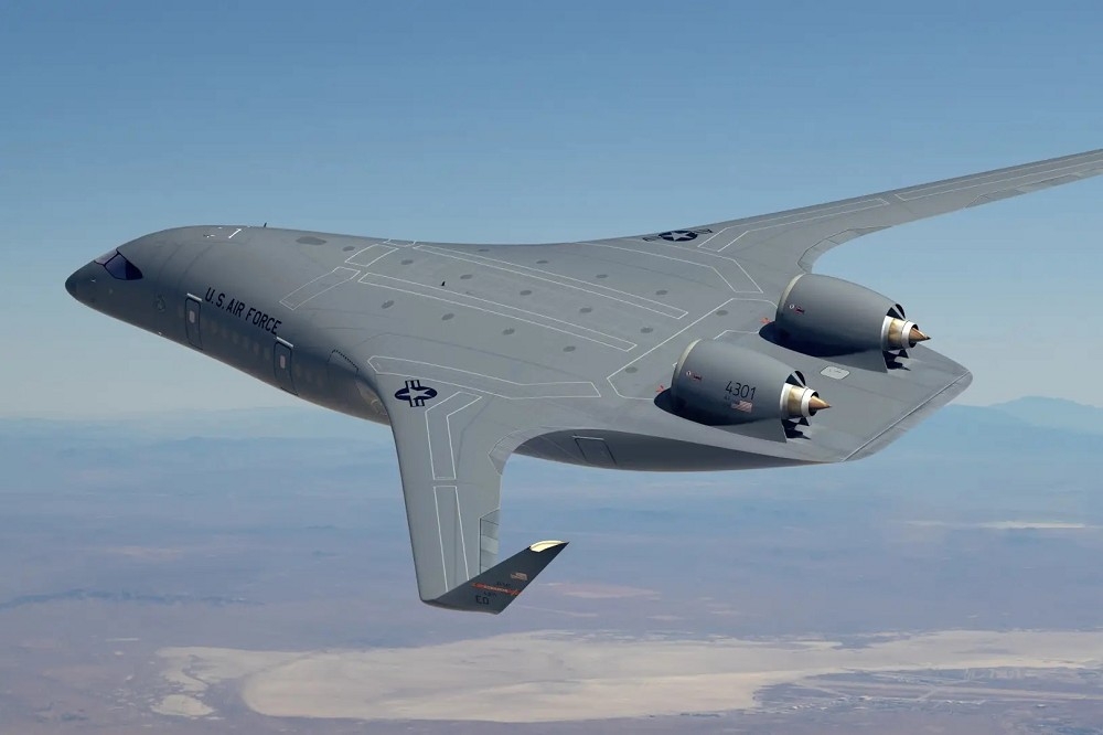 美國空軍與「JetZero」公司合作，運用「翼身融合」技術打造未來加油機。（取自美國空軍網站）