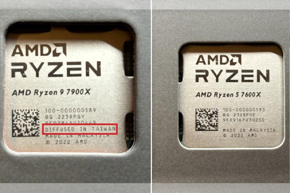 AMD過去的產品有標示「台灣製程」（紅框處），但近期的產品已抹去關註記。（取自@LowyatNET）