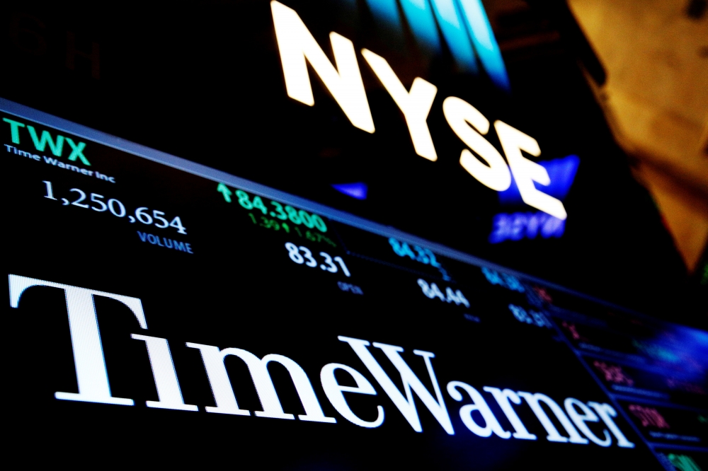 時代華納公司在紐約證卷交易所的股票代碼和交易信息。（湯森路透）