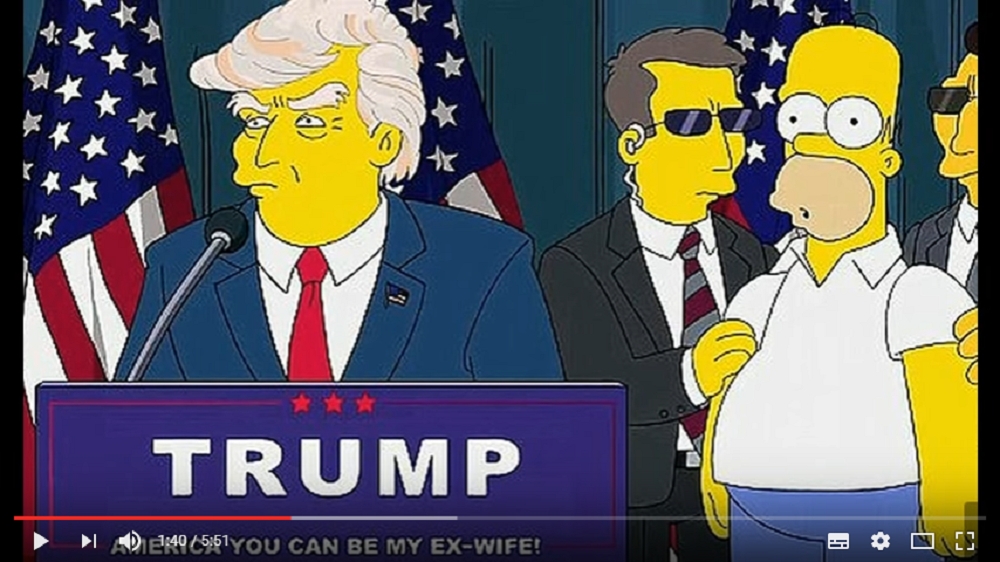 2000年播出的《辛普森家族》其中一集就預言川普當美國總統，沒想到十六年後的今天川普果然當選。（翻攝自Youtube)