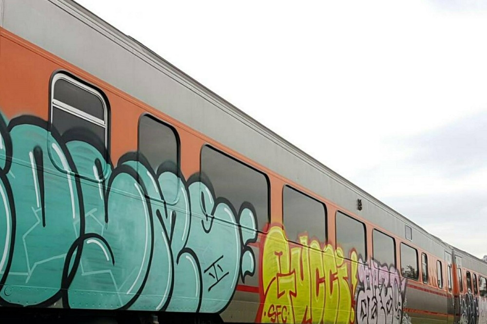 台鐵去年10月至今發生數起列車塗鴉案。（翻攝自台灣便當管理局-附屬鐵路部臉書）
