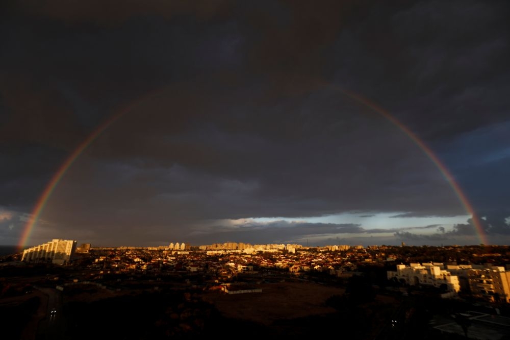 巴勒斯坦上空的彩虹。（湯森路透）