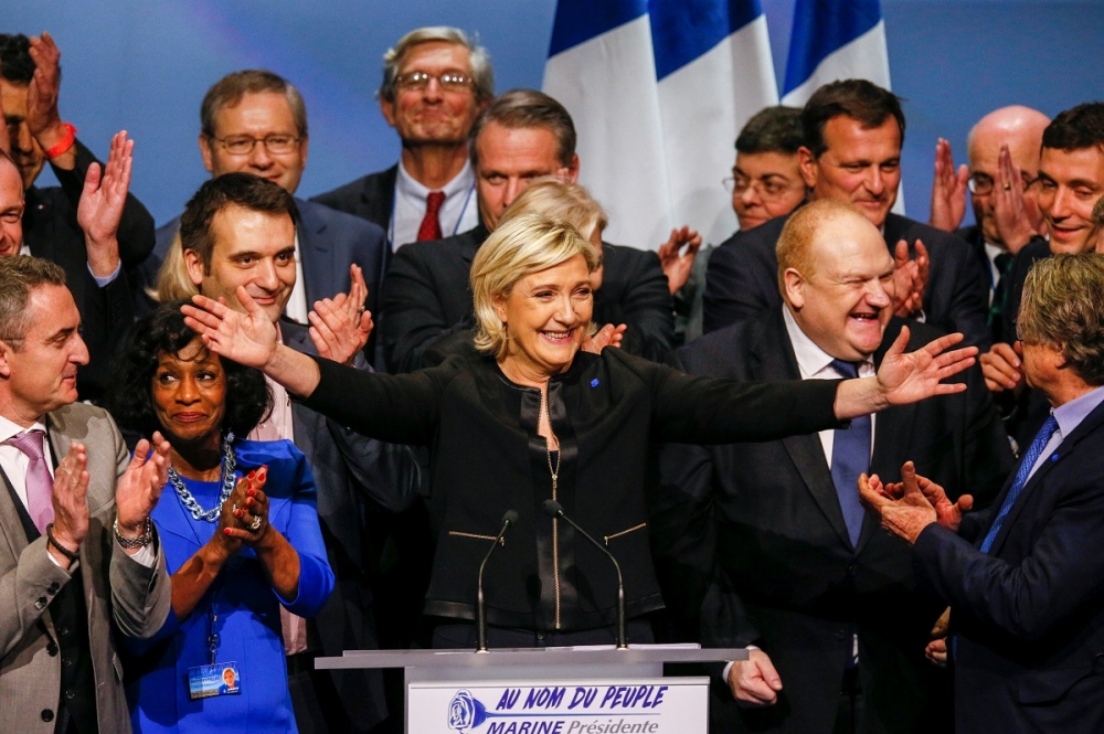 法國「民族陣線」（FN）黨魁勒潘5日正式啟動總統競選活動。（湯森路透）