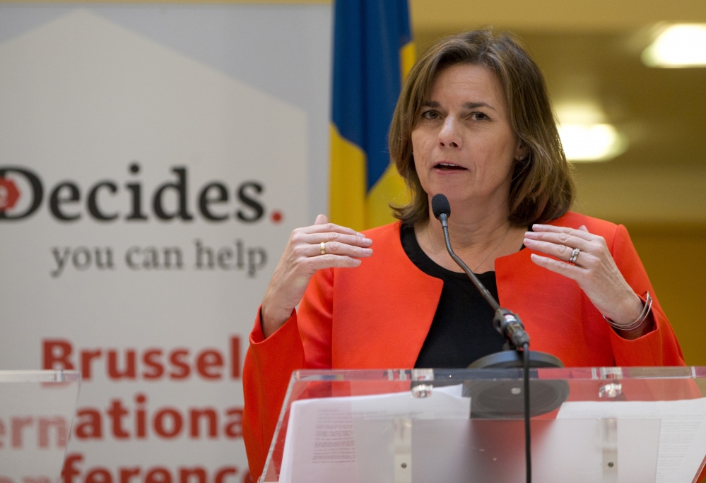 瑞典副首相羅文（Isabella Lövin）出席「She Decides」大會。（美聯社）