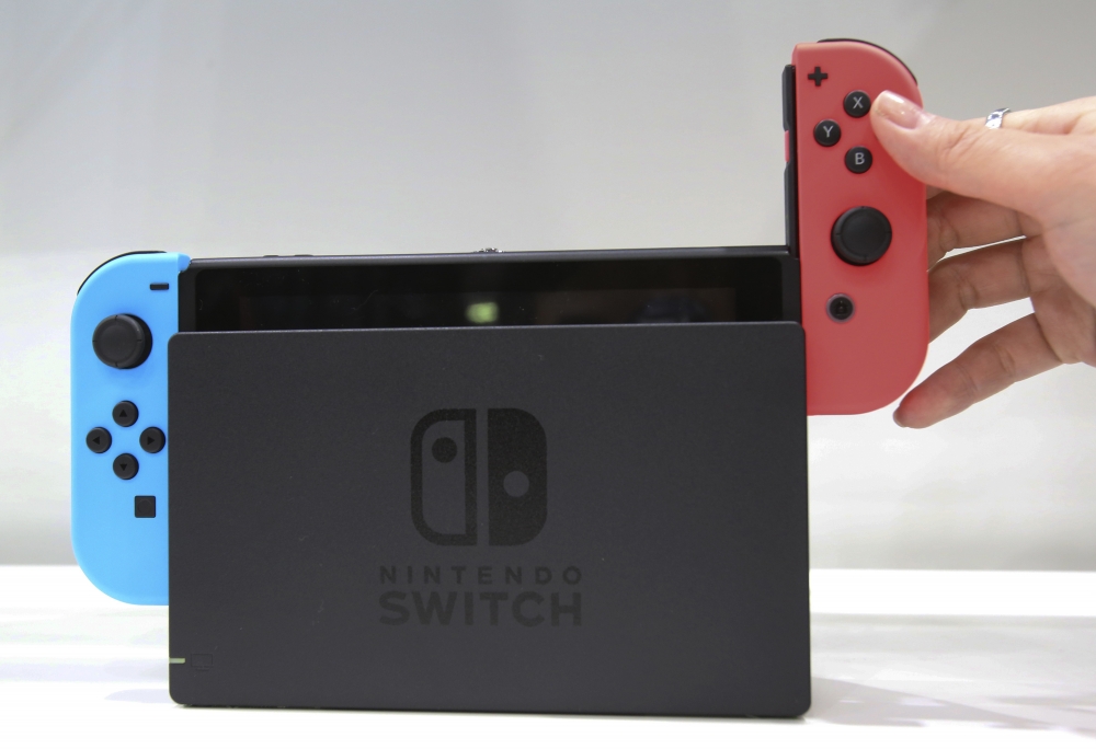 任天堂（Nintendo）新一代遊戲機「任天堂Switch」。（美聯社）