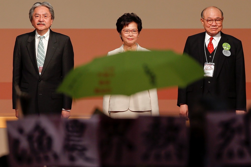 香港特首選舉本來就是受控制的有限度選舉，北京屬意的林鄭月娥最後高票當選一點也不令人意外。（湯森路透）