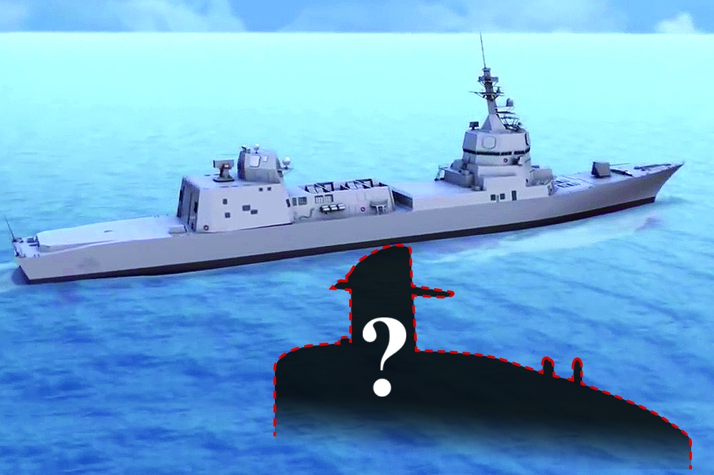 根據消息來源指出，海軍未來兵力中，除納入第一艘國造的「神盾」主力戰艦，藉由參數判讀得知，水下伏兵還多了一艘新潛艦。（合成畫面／陳品佑攝、取自YouTube）