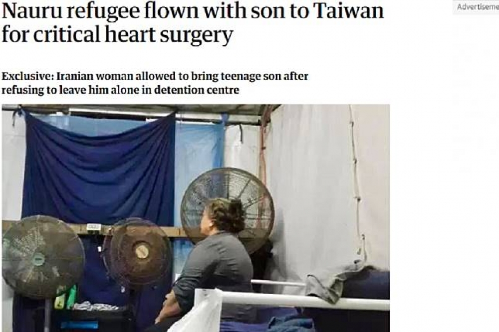 外媒報導，有伊朗難民被澳洲政府轉送台灣接受重症治療，最後卻被澳洲部隊強押回難民營。（圖片取自《衛報》）