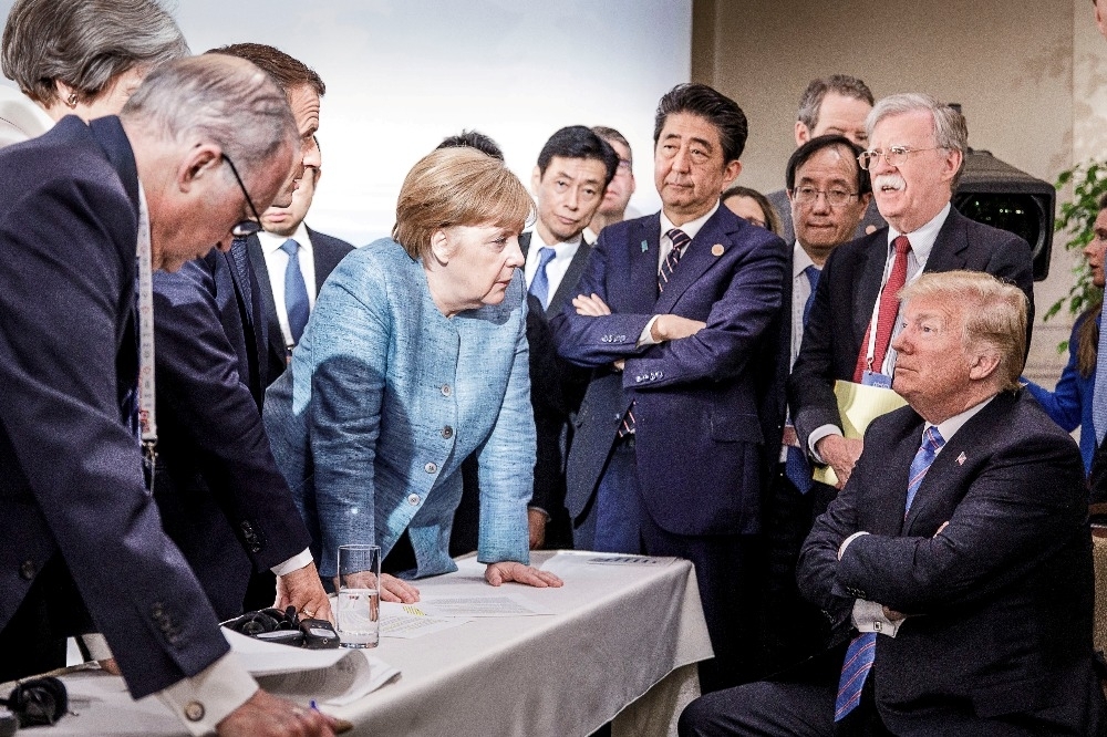 G7峰會上，德國攝影師所拍攝的照片引發外界熱議。（美聯社）