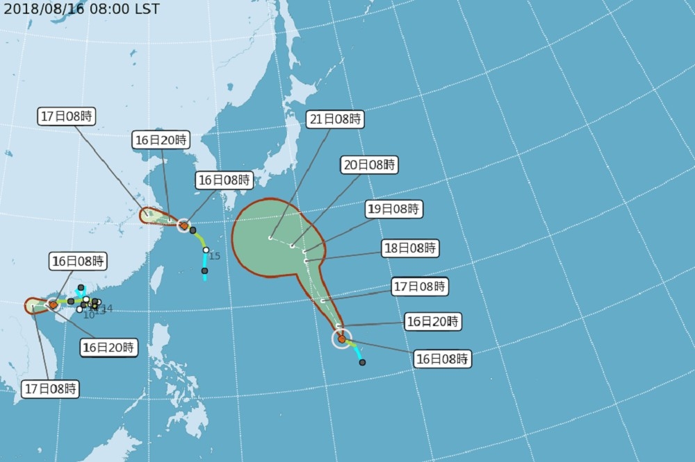 第19號颱風「蘇力」生成，未來往日本方向移動的機率高，對台灣沒有直接影響。（中央氣象局提供）