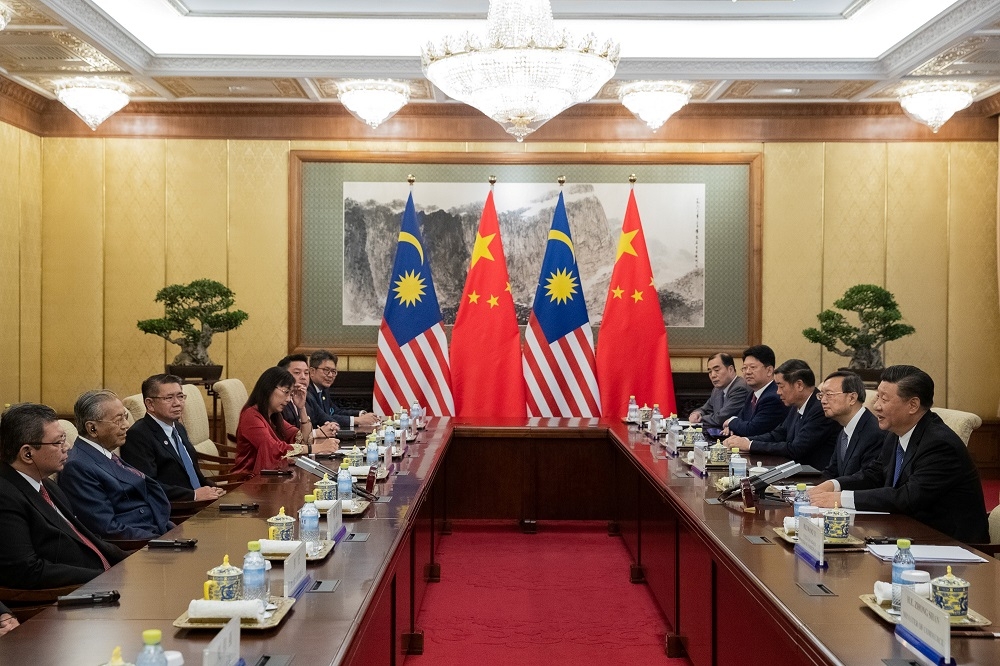 馬來西亞總理馬哈迪20日於北京與中國領導人習近平會面。（湯森路透）