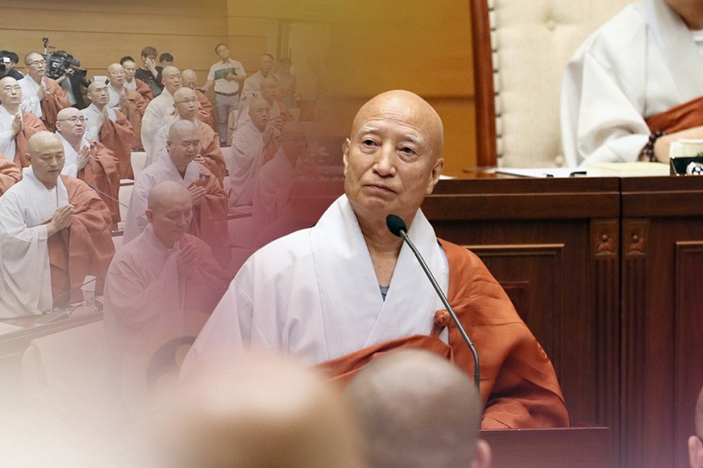 南韓最大佛教教派曹溪宗總務院長雪靖法師爆發一連串醜聞。（取自推特@yonhaptweet）