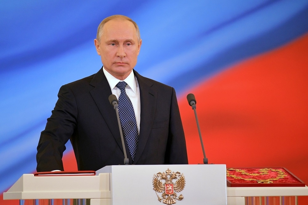 俄羅斯現任總統普京7日出席就職典禮並發表演說。（湯森路透）