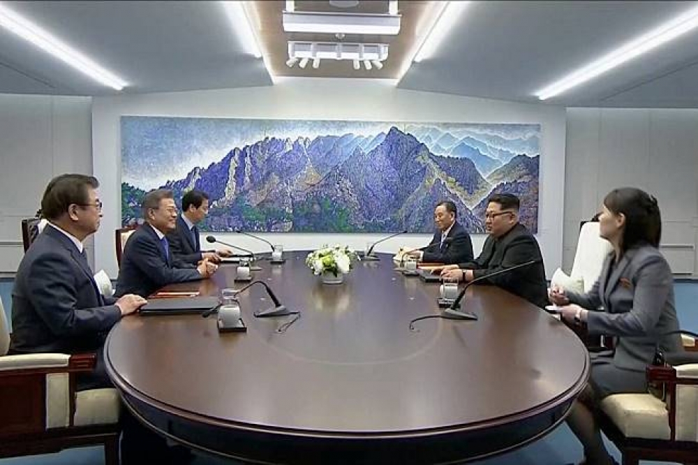 兩韓領導人在「和平之家」舉行高峰會。（湯森路透）
