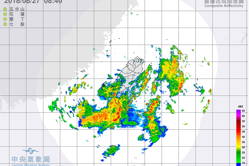 氣象局雷達迴波圖顯示，近日中南部因西南氣流影響，將有豪大雨發生的機率。（中央氣象局提供）