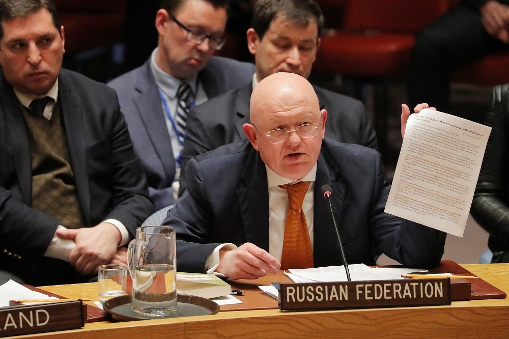 俄羅斯駐聯合國大使納貝茲亞警告西方國家可能的軍事應對措施。（湯森路透）