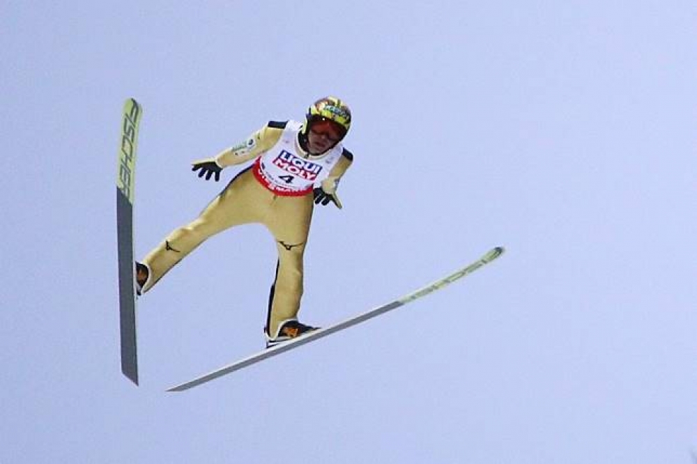日本跳台滑雪男子選手葛西紀明（Noriaki Kasai ），8日為第8度出征冬奧，寫下冬奧新紀錄。（湯森路透）