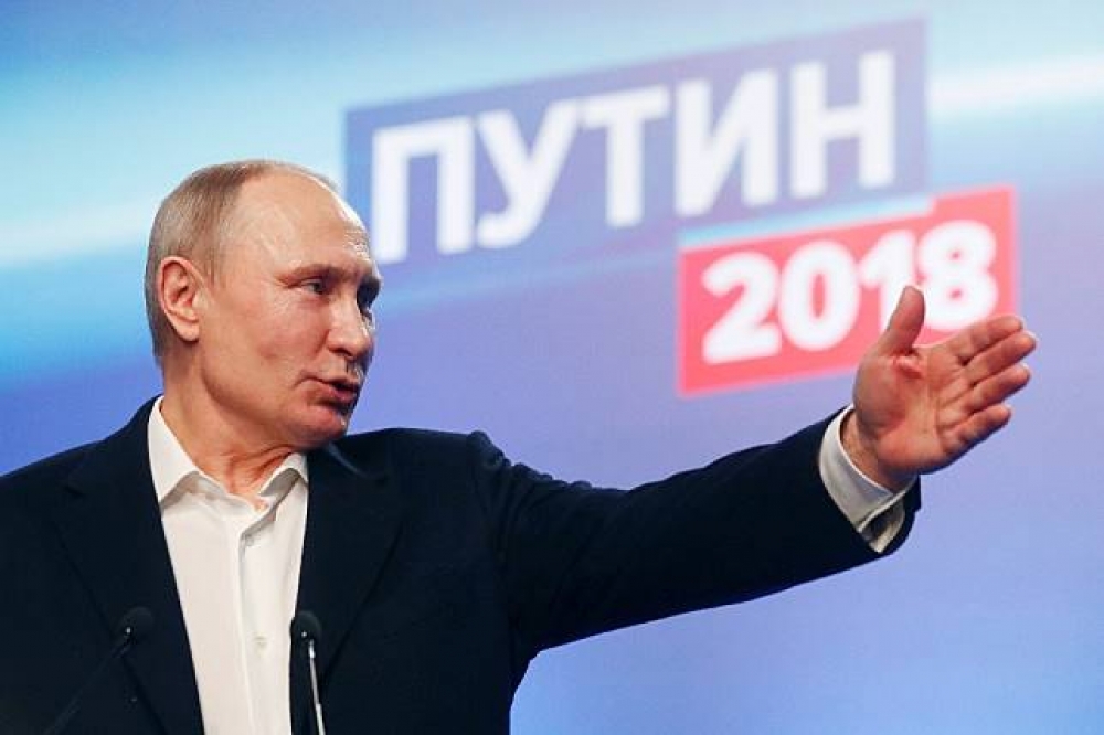 俄羅斯總統普京在18日的總統大選中高票連任。（美聯社）