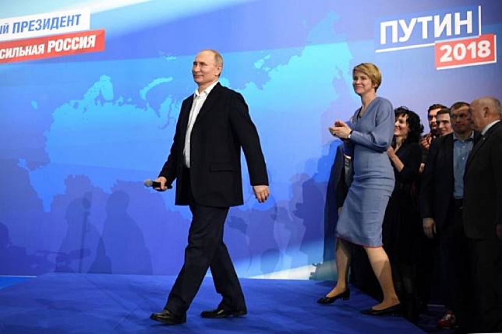 18日的俄國總統大選，普京得票率高達75%。（湯森路透）