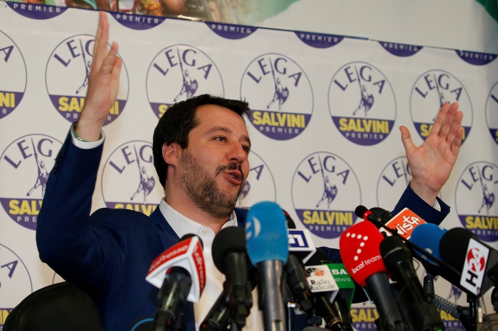 疑歐派的「聯盟黨」黨魁薩爾維尼（Matteo Salvini）可望角逐總理寶座。（湯森路透）