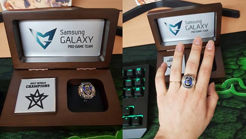 2017年的《英雄聯盟》世界大賽冠軍 Samsung Galaxy  在近日收到了屬於他們冠軍戒指。（圖片來源：＠KSVCoreJJ 推特）