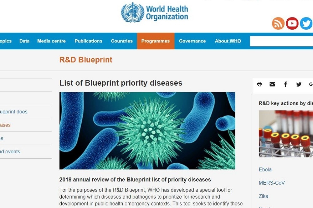 世界衛生組織公布「X疾病」，疾管署強調，只是要提醒各國注意未知疾病。（圖片取自世衛官網）
