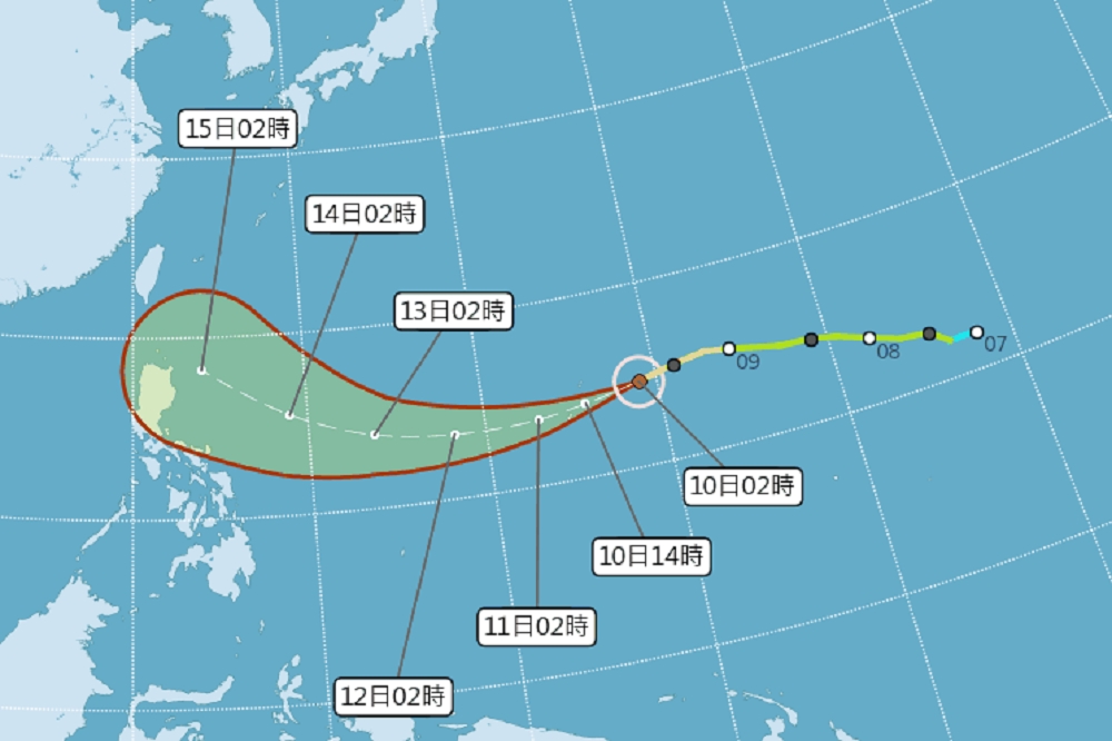 中央氣象局中度颱風山竹，預計15日最接近台灣。（圖片取自中央氣象局）