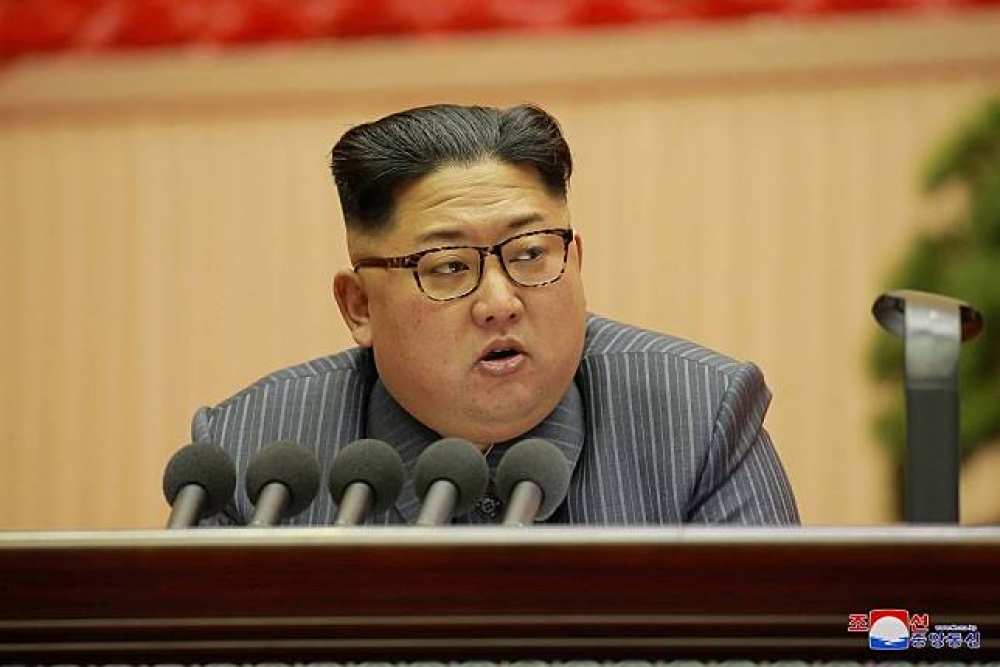 北韓領袖金正恩23日發表演說。（湯森路透）
