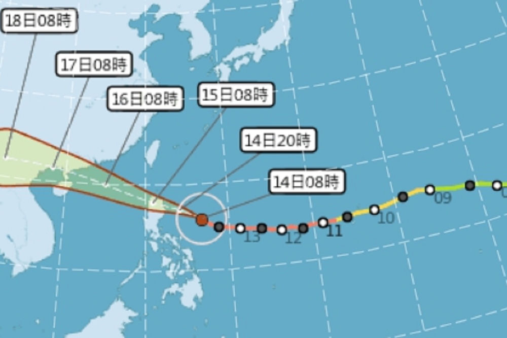 山竹颱風路徑南修，暴風圈持續擴大。（圖片取自中央氣象局）