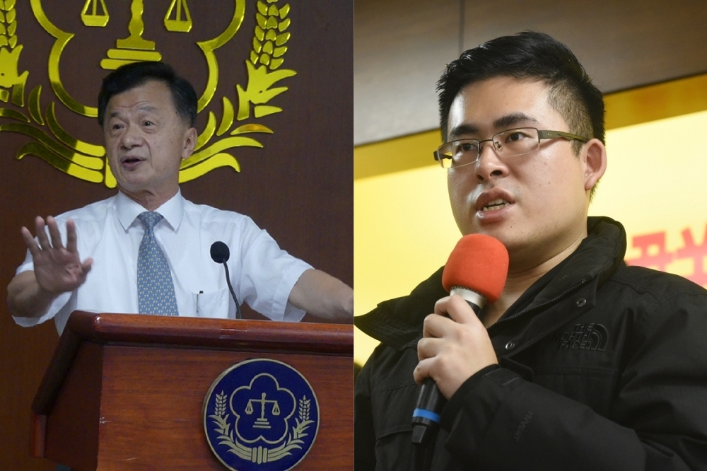 針對新黨發言人王炳忠（右）透過直播傳送搜索畫面，法務部長邱太三（左）認為，這在法律上是不被允許的。（合成圖片／盧禮賓攝；葉信菉攝）