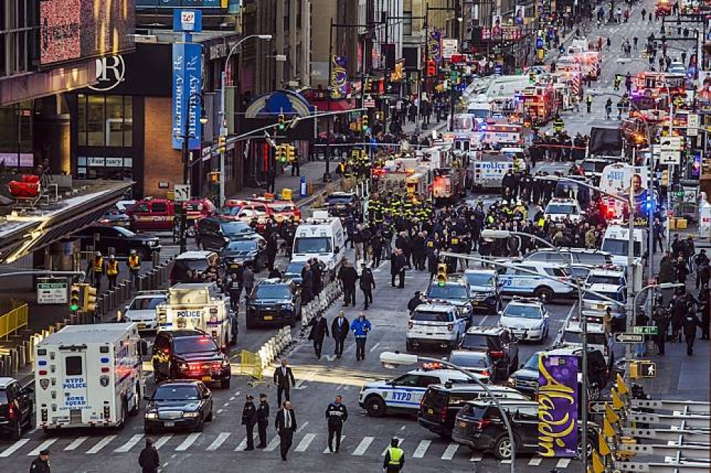 恐攻事發地點臨近熙來攘往的紐約重要地標-時代廣場（Times Square)。（美聯社）
