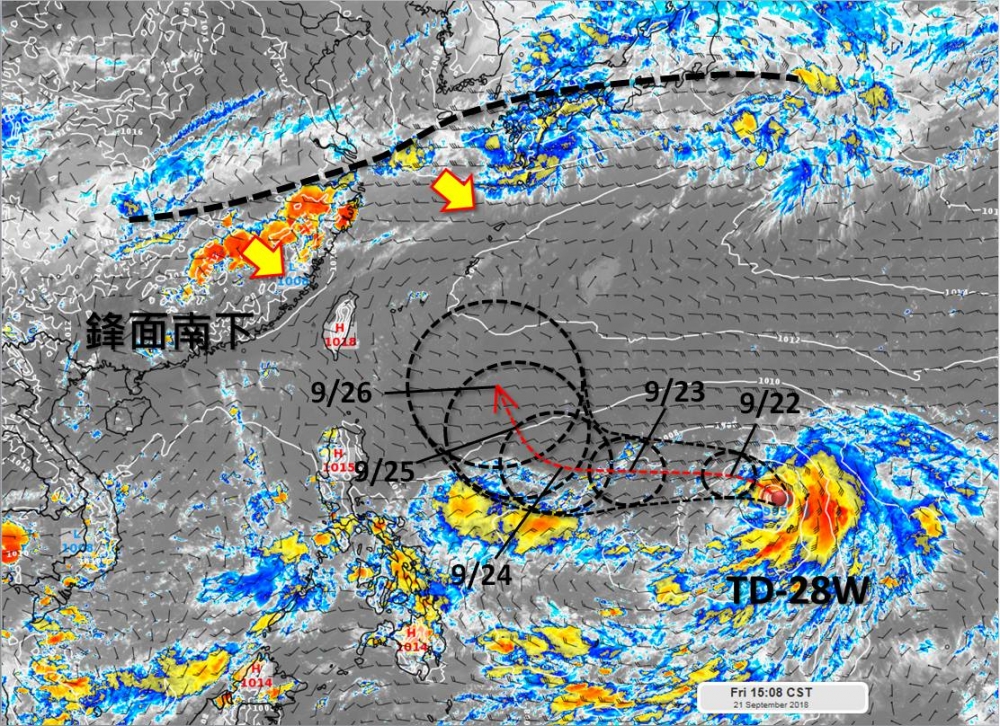 天氣分析師吳聖宇預估，颱風轉向往日本移動機會較大（圖片取自吳聖宇臉書），但彭啟明則認為，颱風路徑改向，接近台灣的機率大增。