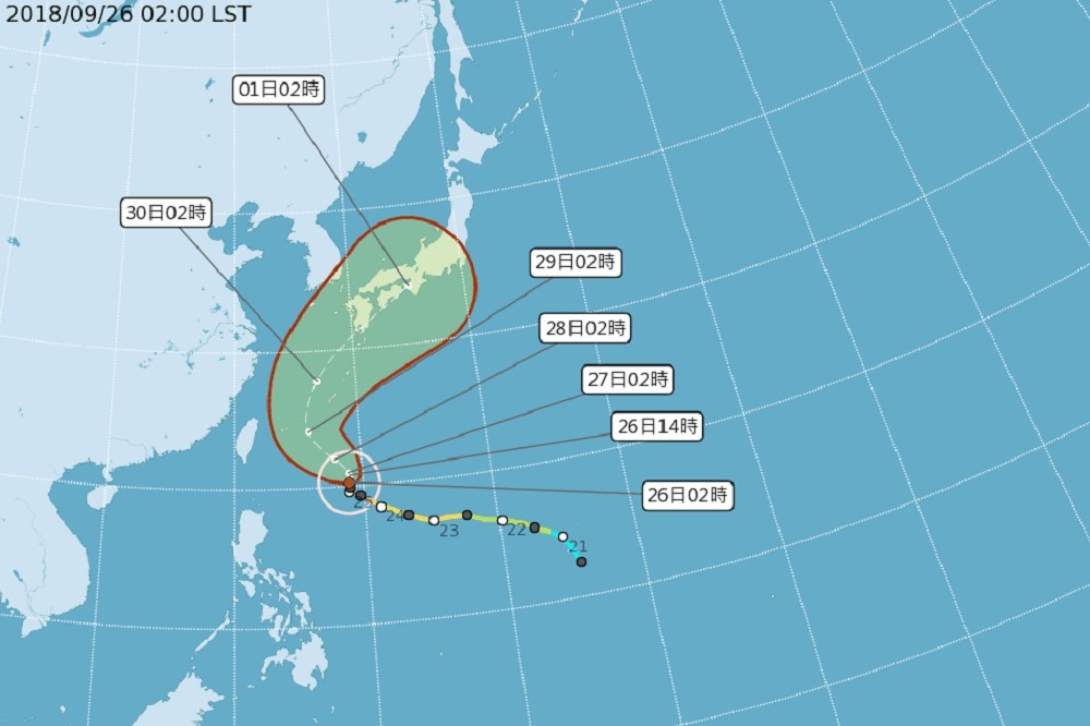 氣象專家吳德榮指出，因其北方的太平洋高壓減弱，將「潭美」導向西北前行，並略加速，雖不直接影響台灣，仍需嚴防外圍環流帶來的雨勢。（中央氣象局提供）