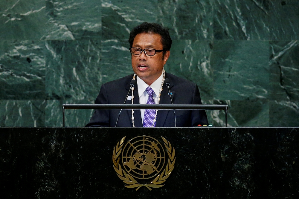 帛琉總統雷蒙傑索在聯合國總辯論中為台灣有力執言，呼籲聯合國體系納入台灣。（湯森路透）