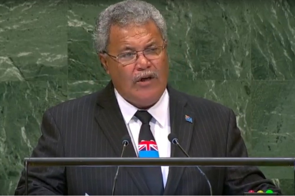 吐瓦魯總理索本嘉在聯合國大會發言。（聯合國YouTube頻道）