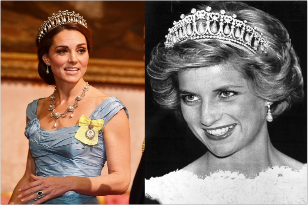 頭戴鑽石王冠亮相的凱特（左）又一次被外界與黛妃相比擬。（湯森路透）