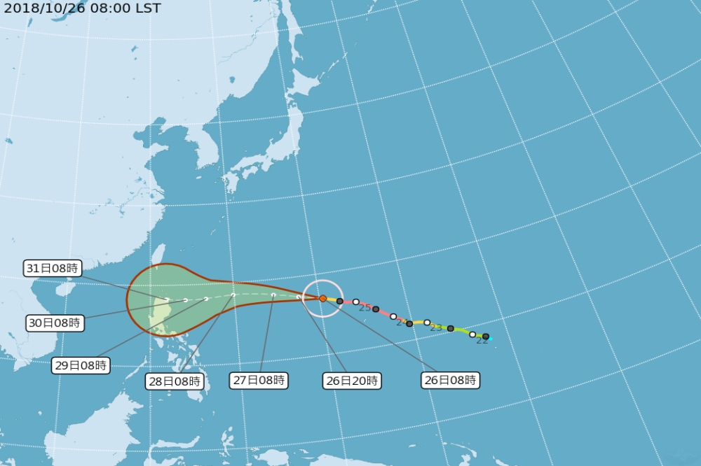 中央氣象局指出，下周二之後依照颱風北轉或朝菲律賓前進，天氣仍有變數。（圖片取自中央氣象局）