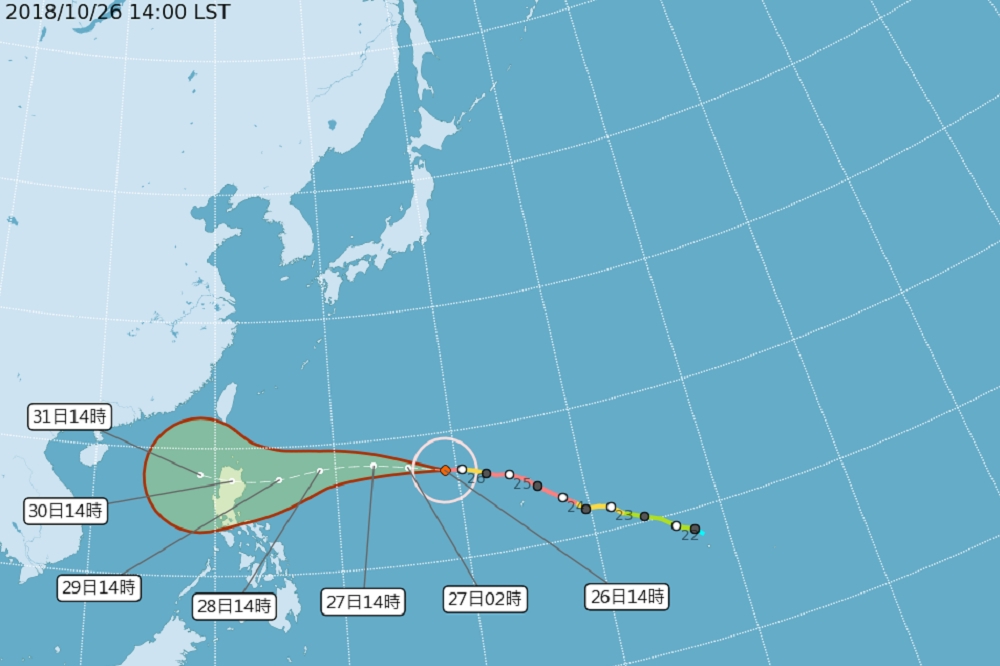 玉兔在26日凌晨2時減弱為中度颱風，但對台灣的影響反而可能大增。（圖片取自中央氣象局）