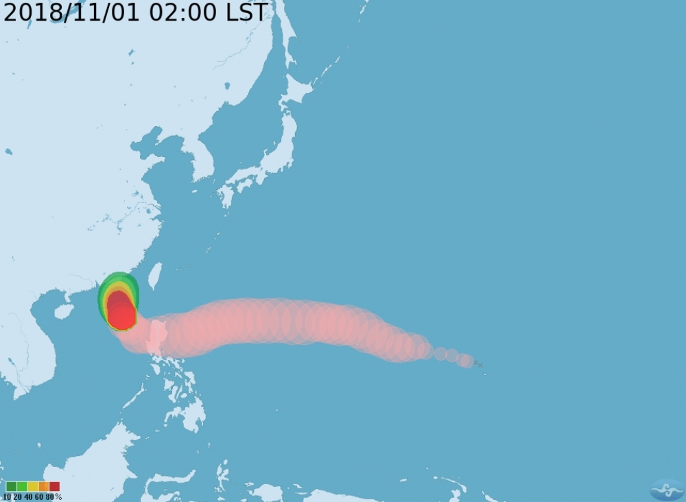 玉兔颱風北轉，台東縣政府宣布蘭嶼停班課。（圖片取自中央氣象局）