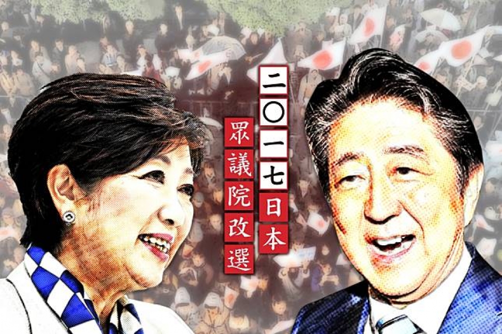 日本首相安倍在22日的眾院改選中大勝。（照片：湯森路透，設計、後製：李明維）