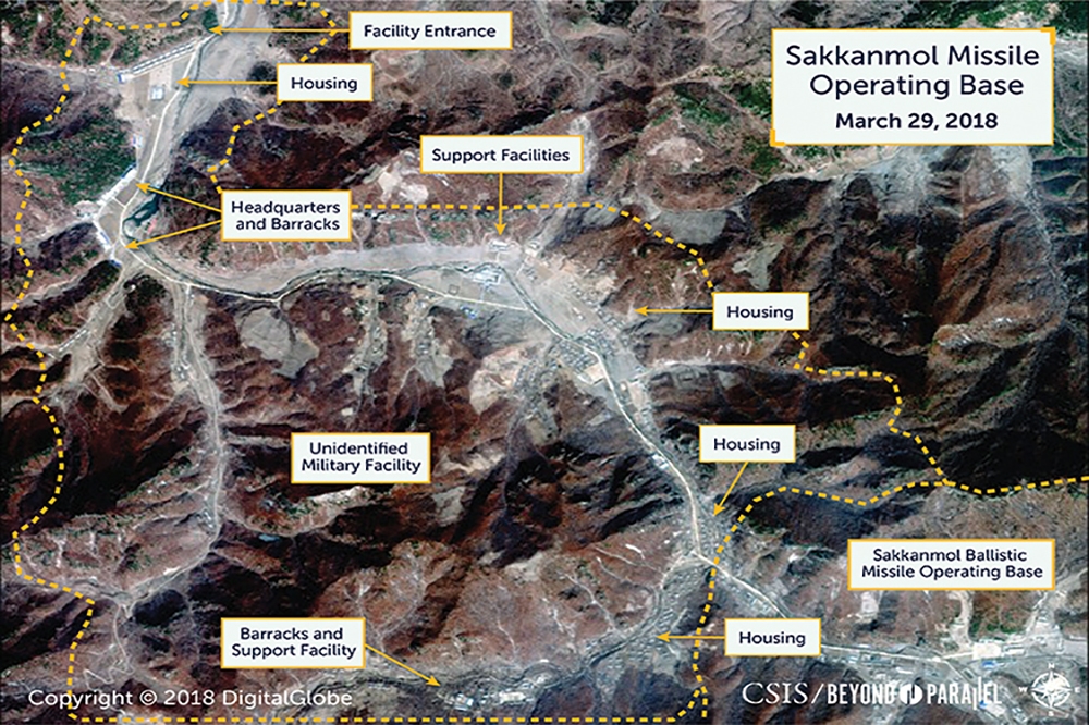 美國智庫Beyond Parallel發布一輯衛星圖片，表示北韓軍方在南韓首爾135公里附近部署飛彈基地。（湯森路透）
