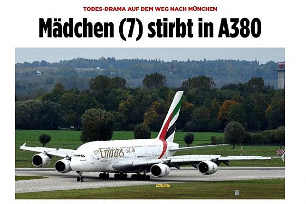 阿聯酋航空一架飛往慕尼黑的班機11日傳出有女童發高燒不治。圖為示意圖。（圖片取自德國畫報）