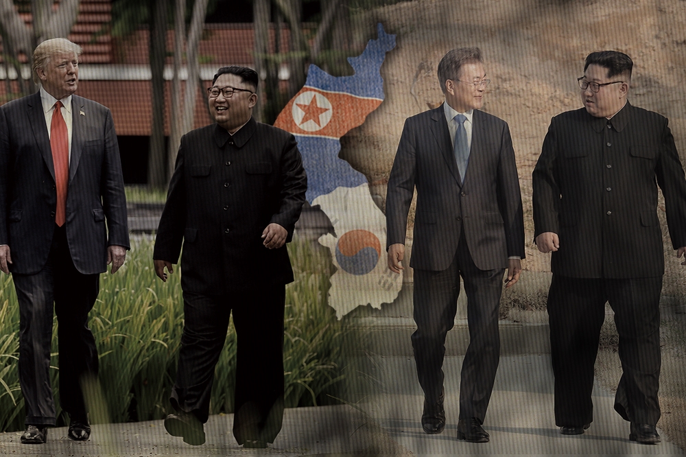 改變朝鮮半島局勢的文金會與川金會。（湯森路透、潘世惟製圖）