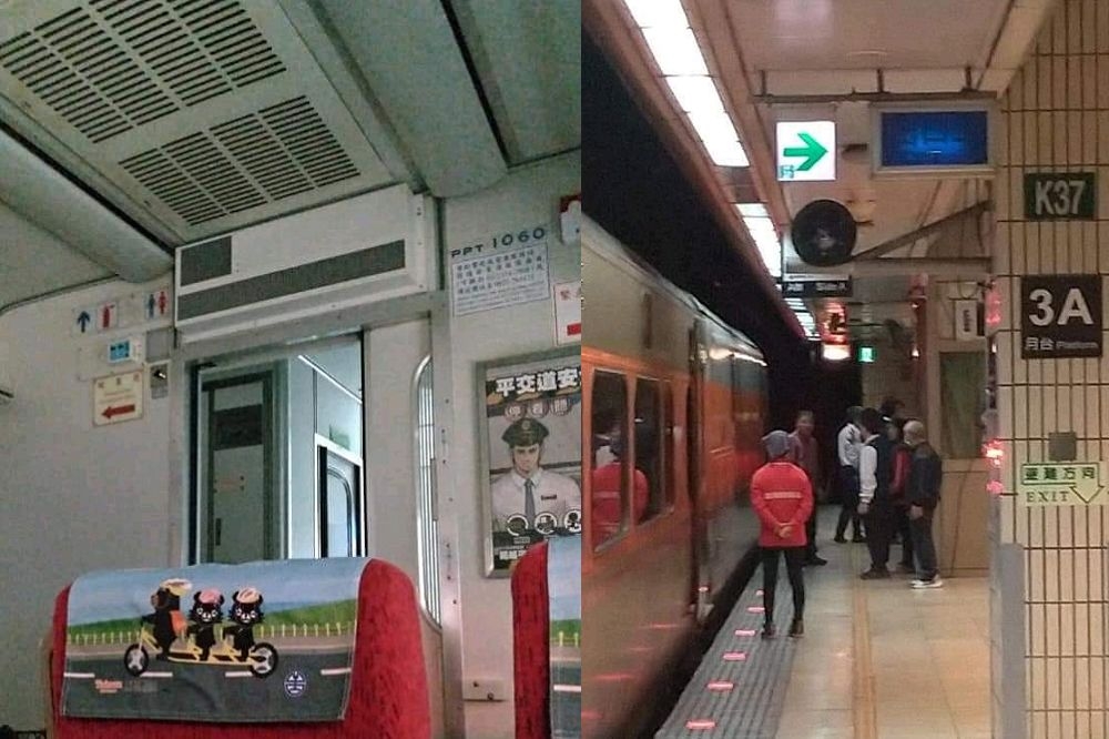 18日下午，135車次自強號抵達台北車站後，車內日光燈突然熄滅，原來是因車頭故障，導致火車卡在月台，造成9列班次延誤、旅客約3760人受到影響。（圖片取自爆料公社臉書）