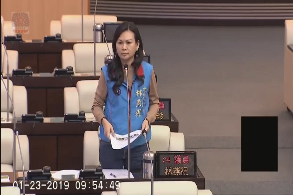 國民黨台南市議員林燕祝23日在議會質詢時指稱「有個團體叫NGO」，引發網友熱議。（圖片取自基進黨臉書）