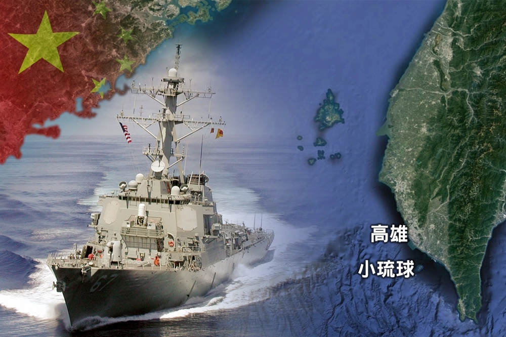 為反制中國軍艦、軍機頻繁繞台，美方計畫以軍艦進入高雄港口外到小琉球之間海域實施運補作業，若招標順利，最快2018可開始實施。圖為美國勃克級驅逐艦（DDG-67）。（合成畫面／圖片取自Wikiwand）
