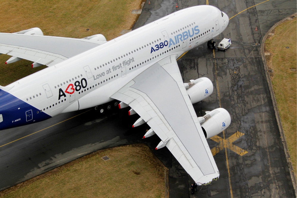 擁有四座引擎的A380客機，2021年生產線將走入歷史。（湯森路透）