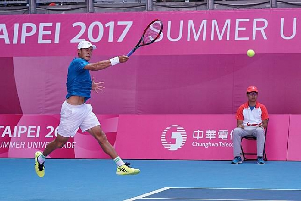 莊吉生在世大運男子網球單打項目為中華隊拿下金牌。（攝影:葉信菉）