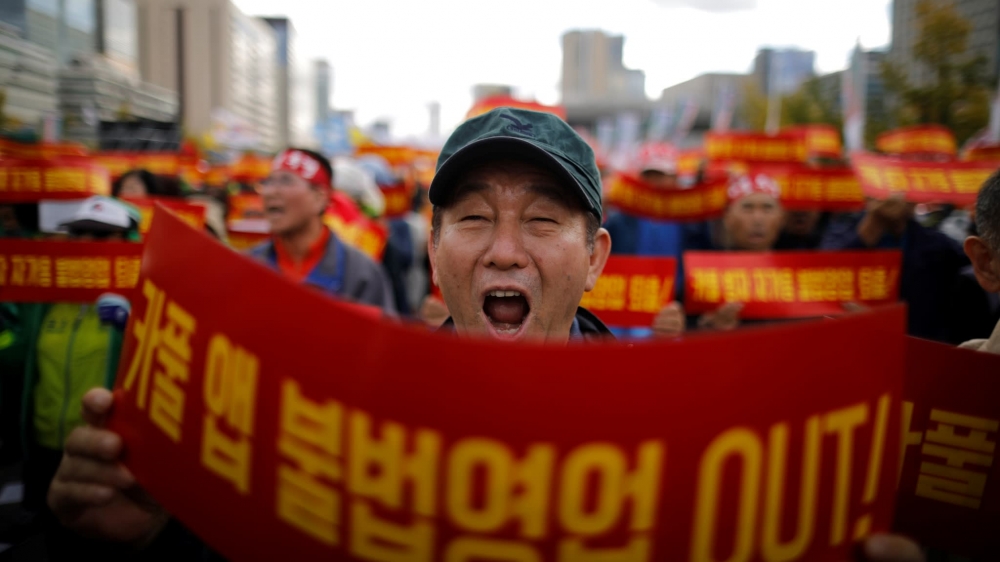 南韓工會有台灣工會缺乏的「戰鬥力」、整齊劃一的行動和高強度的動員能力。（湯森路透）