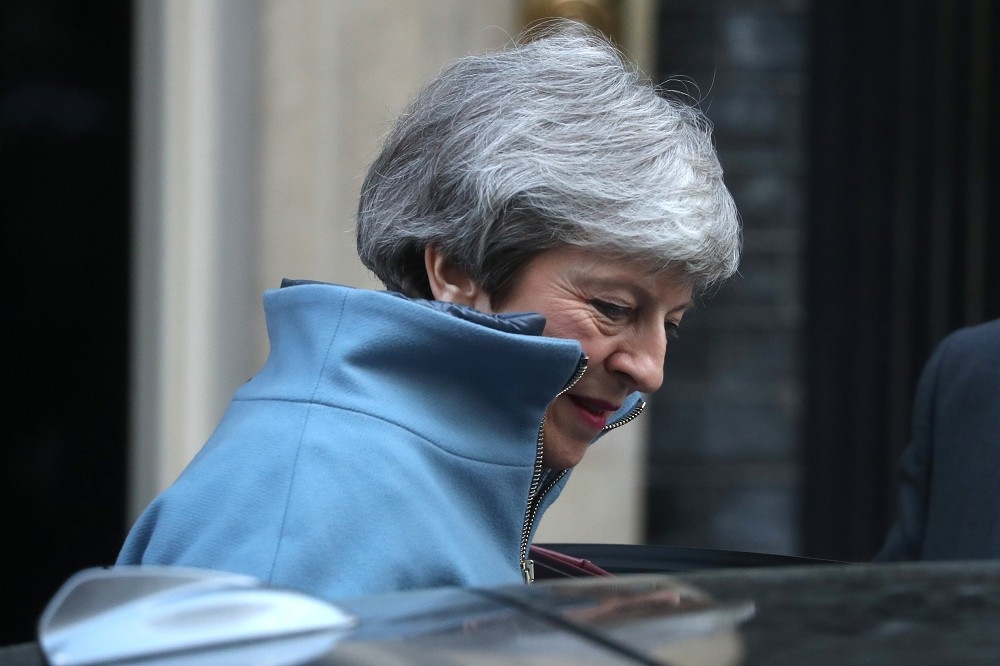 20日英國首相梅伊在倫敦唐寧街。（湯森路透）